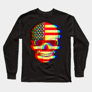 Skull America Glitch Long Sleeve T-Shirt